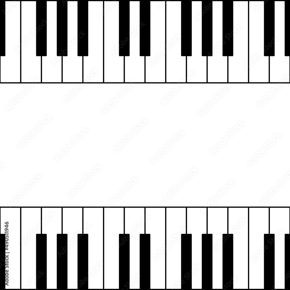 Fototapeta premium Piano keyboard seamless repeating pattern. Vector background with black and white keys and white empty space for design. Editable template.