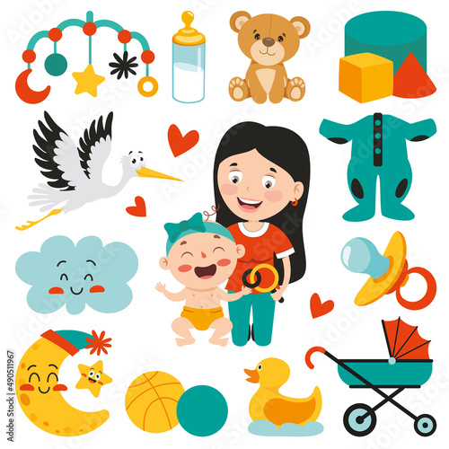 Set Of Various Baby Elements