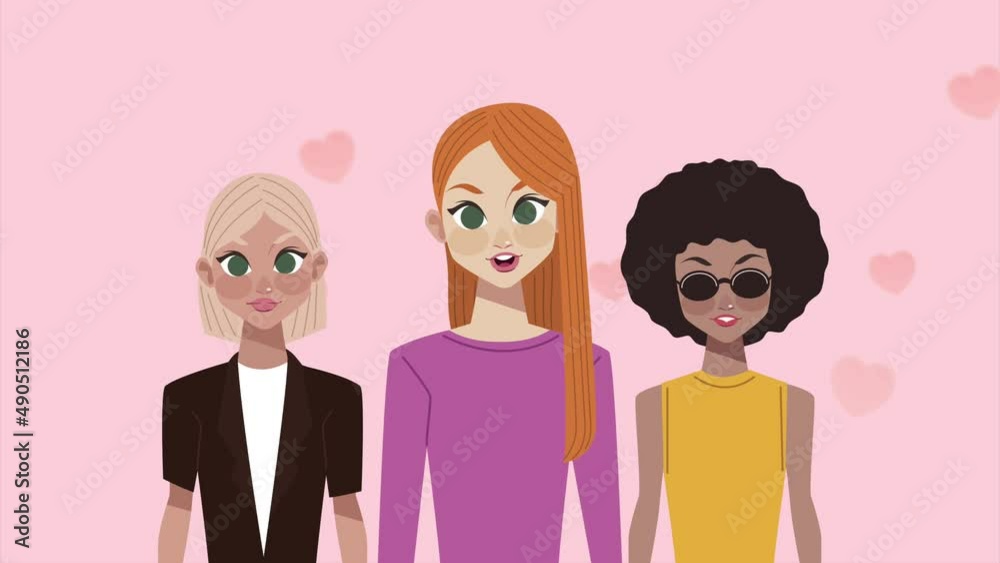happy womens day animation with interracial girls happy womens day animation with interracial girls