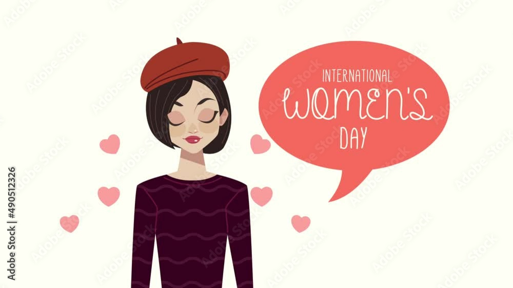 happy womens day lettering with woman speaking