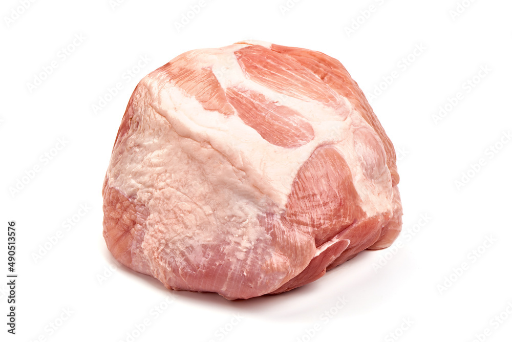 Raw pork ham, isolated on white background.