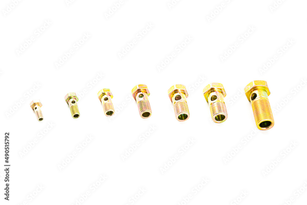 Set of nipple for pipes isolated on white background. Threaded connector, pipe fitting Set of nipple for pipes isolated on white background. Threaded connector, pipe fitting