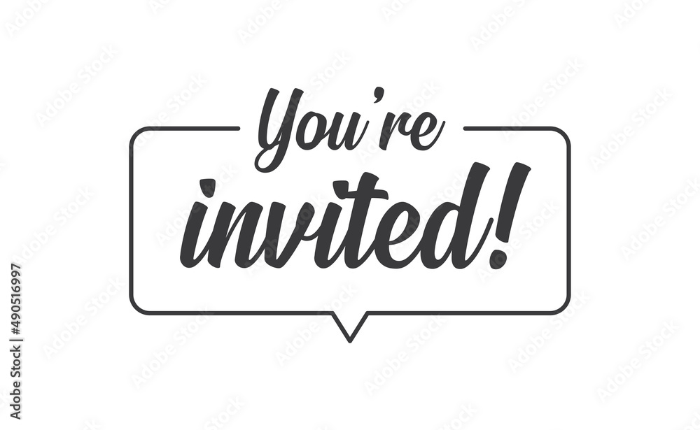 You're invited! Elegant black calligraphy. Hand drawn vector linear lettering. Invitation for weddings birthday and holiday events. You're invited! Elegant black calligraphy. Hand drawn vector linear lettering. Invitation for weddings birthday and holiday events.