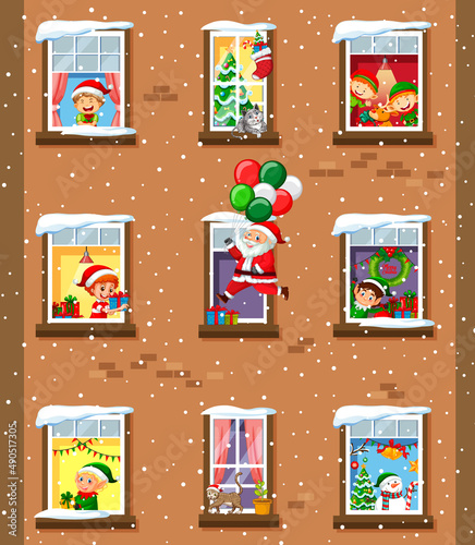 Apartment windows with neighbors cartoon character