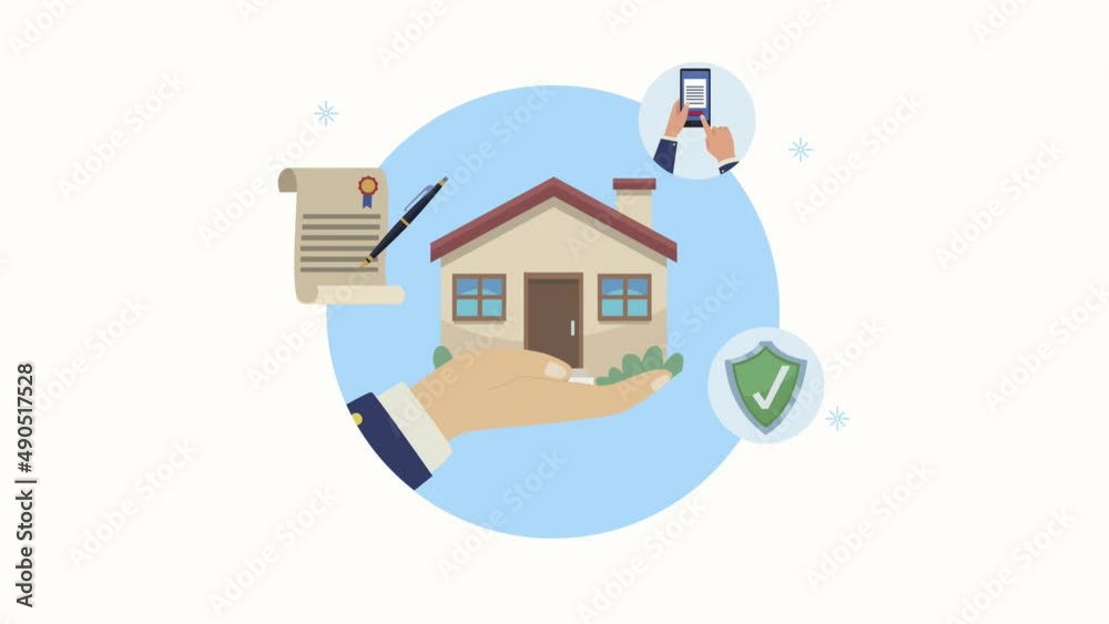 insurance service animation with house and icons insurance service animation with house and icons