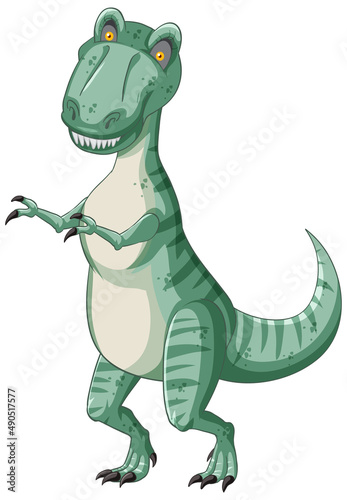 Green t-rex dinosaur in cartoon style
