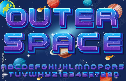 A set of English alphabet space font on space background