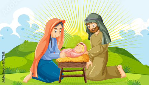 Cartoon nativity scene of Jesus Christ
