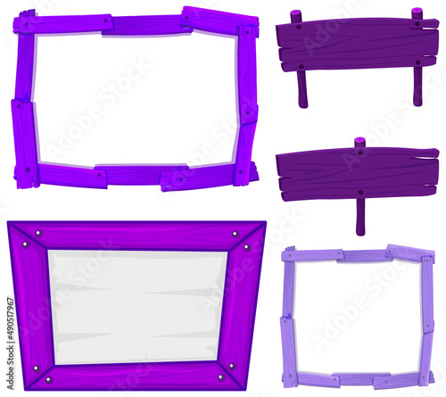 Set of wooden sign banner in purple colour