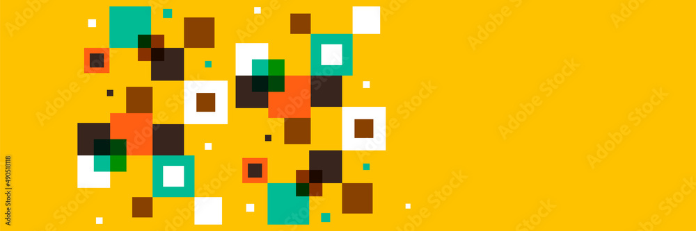 Square abstract yellow colorful memphis wide banner design background. Modern abstract geometric banner background. Square abstract yellow colorful memphis wide banner design background. Modern abstract geometric banner background.
