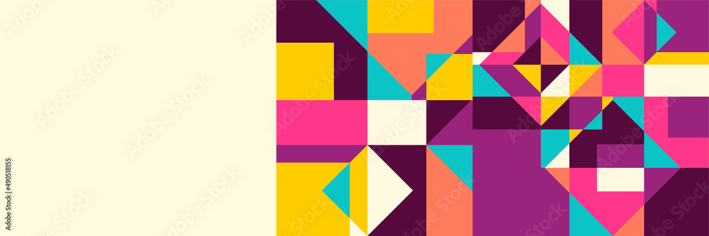 Set of Mozaik abstract colorful memphis wide banner design background. Modern abstract geometric banner background.