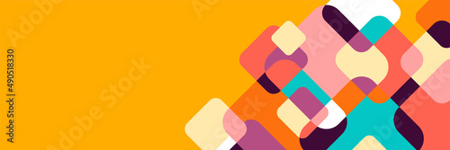 rounded rectangle abstract orange colorful memphis wide banner design background. Modern abstract geometric banner background.