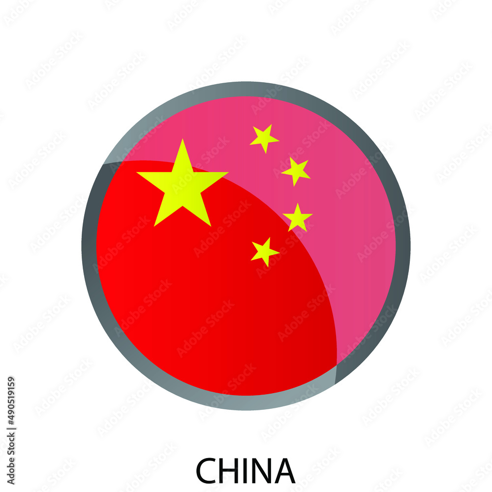 Glossy circle flag of China icon. Simple isolated button. Eps10 vector illustration. Glossy circle flag of China icon. Simple isolated button. Eps10 vector illustration.