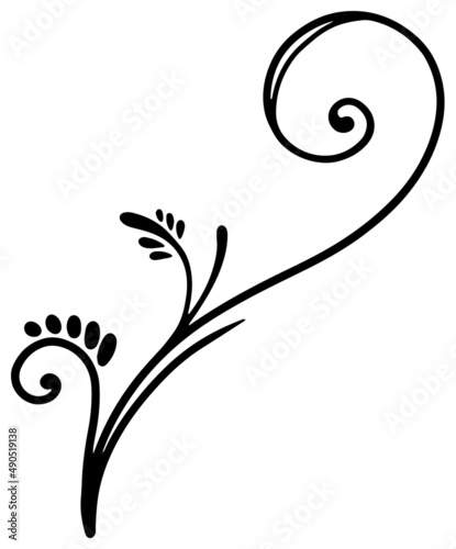 手描きのモノクロのツタ模様単品　ラスター素材