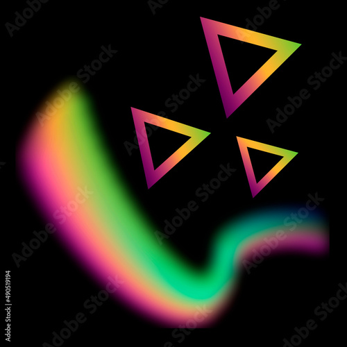 Dispersion colors. Vector triangles. Rainbow background on a black background.