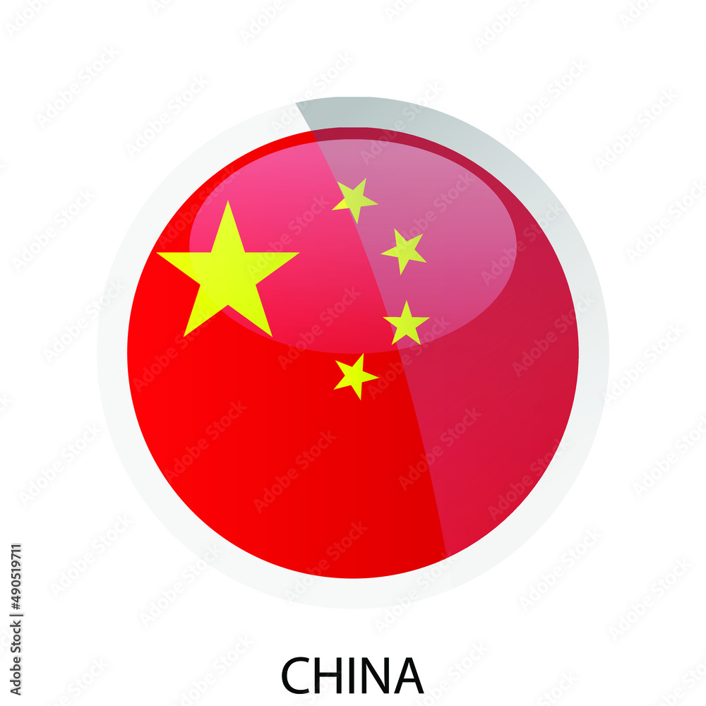 Glossy round flag of China icon. Simple isolated button. Eps10 vector illustration. Glossy round flag of China icon. Simple isolated button. Eps10 vector illustration.