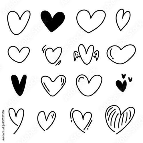heart outline cartoon drawing set isolated on white background
