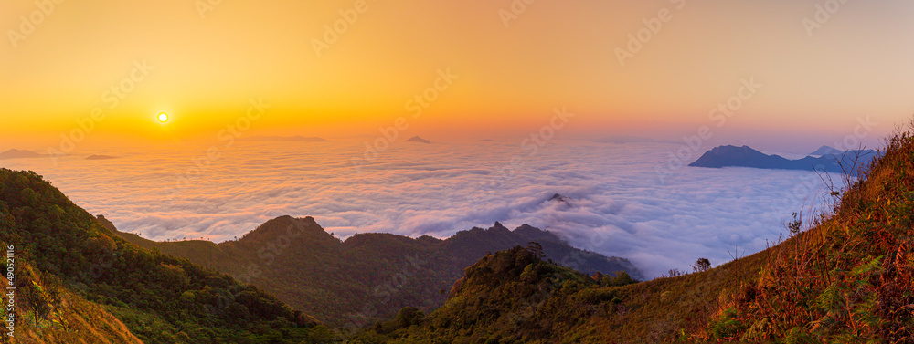 Panorama Phu Chee Dao, Chiang Rai Province, Thailand,Phu chee dow mountain (phu chee dao/phu chi dao) , Beautiful landscape sunrise mountain in Chiang rai , Northern of Thailand.