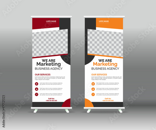 Creative Unique Corporate Roll Up Banner Template. professional roll up stand banner template design. Abstract modern roll up background. Vertical roll up template billboard, banner stand