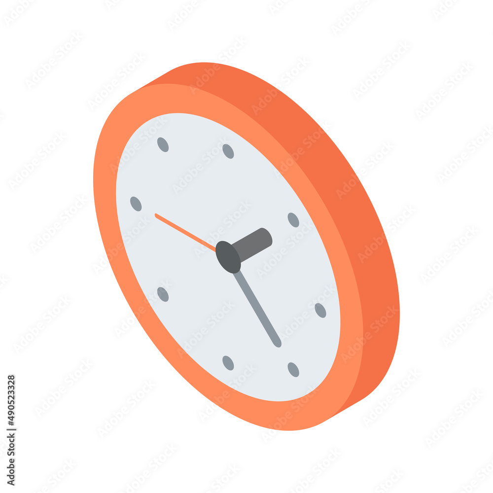 Red circle wall watch with arrows isometric vector illustration ...
