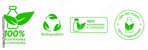 100% biodegradable and compostable icon set vector illustration 