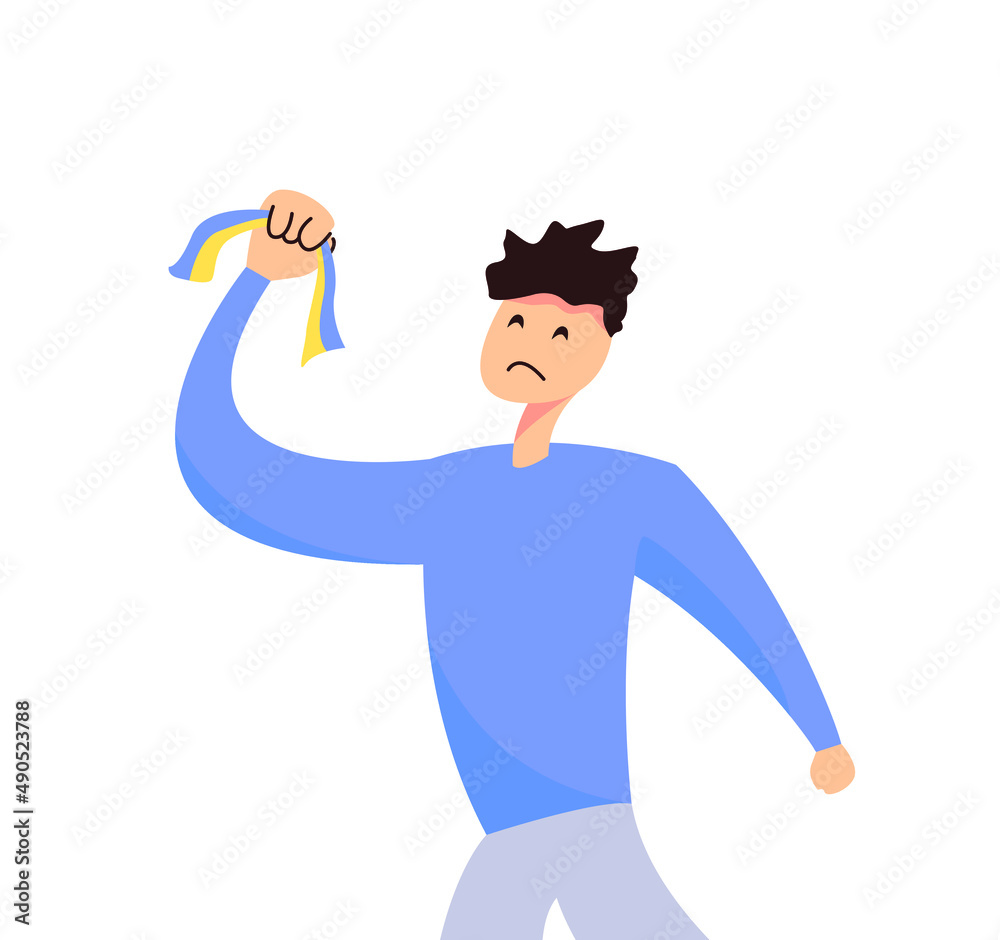 Fototapeta premium Flat illustration of a man holding a Ukraine flag. Character illustration isolated on white background. stop war illustration