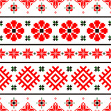 National folklore bulgarian balkan embroidery style red, green and black ornamental seamless vector pattern
