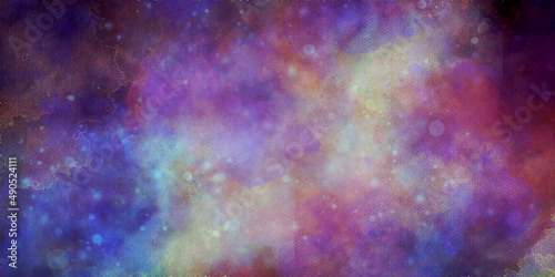 Abstract colorful background with paint adn Nebula an interstellar cloud of star dust. Starry deep outer space. Digital painted abstract design space of the galaxy  atmosphere.