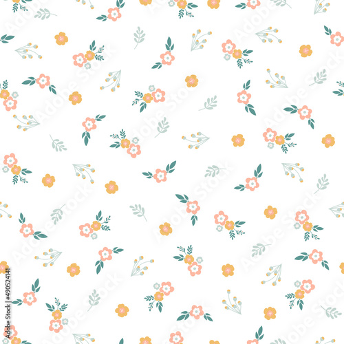 Pale color flowers seamless pattern.