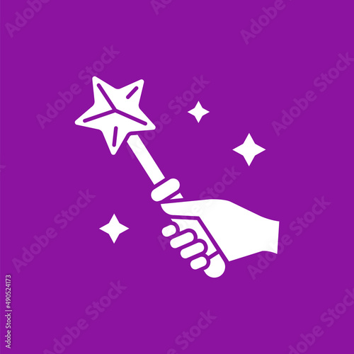  Magic wand glyph icon. Rod for magic rituals. Wand for spells or performing conjuring tricks.Magical arts concept. Filled flat sign. Isolated silhouette vector illustration