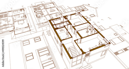 house architectural project plan  sketch 3d illustration