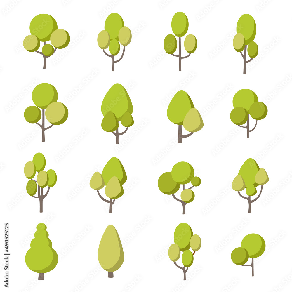 Collection of trees. tree set isolated on white background. vector illustration.