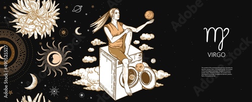 Virgo zodiac sign. The girl is sitting on the washing machine. Astrology.
