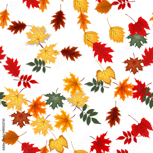 Abstract Illustration Autumn Seamless Pattern Background with Falling Autumn Leaves