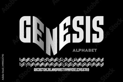 Modern condensed style font with some alternate letters, alphabet leters and numbers