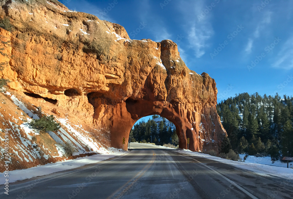 Red stone archway on the road to Bryce Canyon Red stone archway on the road to Bryce Canyon