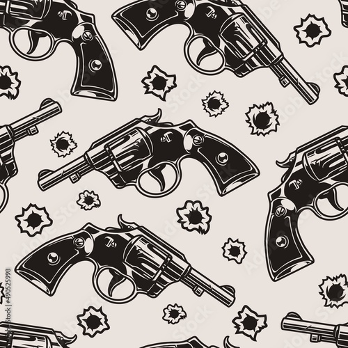Revolver vintage monochrome seamless pattern