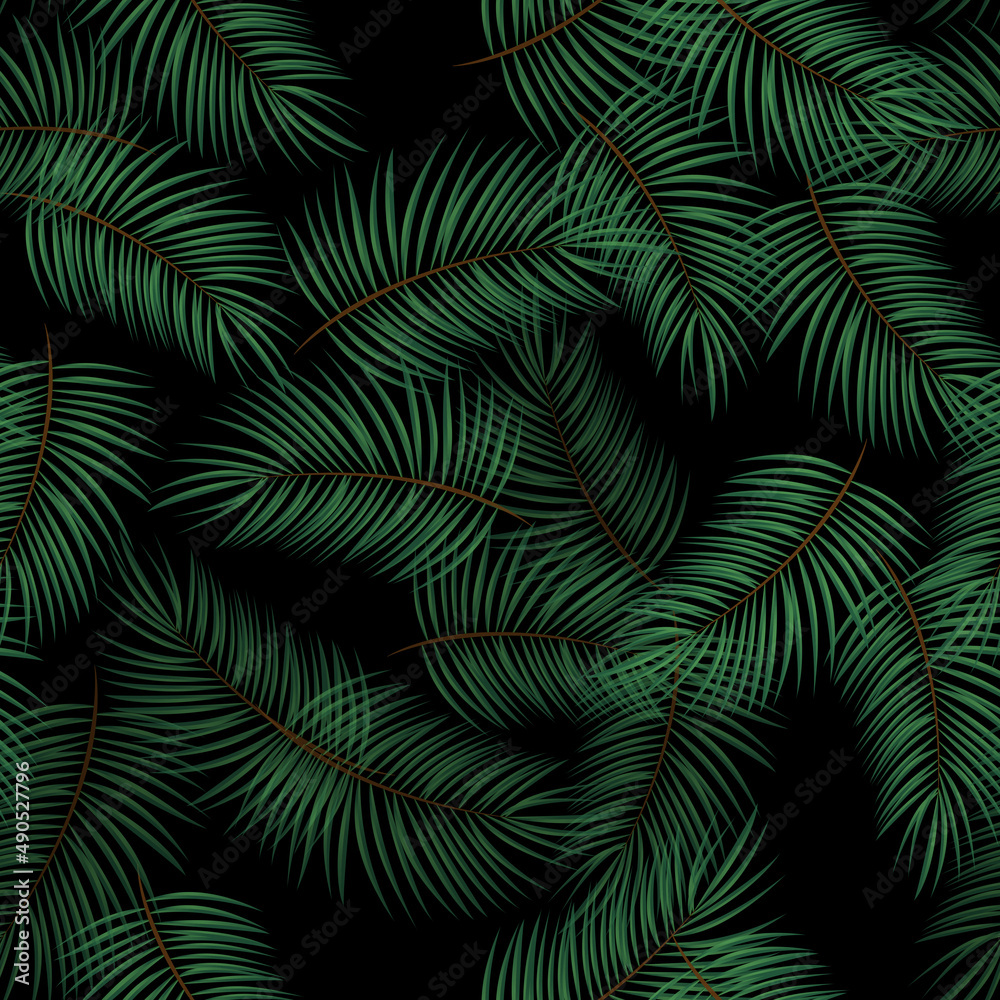 Palm Leaves Seamless Pattern Background. Illustration