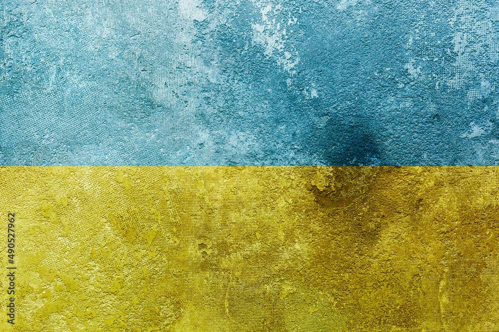 Grunge Ukrainian national flag pattern on broken weathered dirty concrete wall with cracks background, abstract Ukraine politics conflicts concept pattern texture wallpaper Grunge Ukrainian national flag pattern on broken weathered dirty concrete wall with cracks background, abstract Ukraine politics conflicts concept pattern texture wallpaper