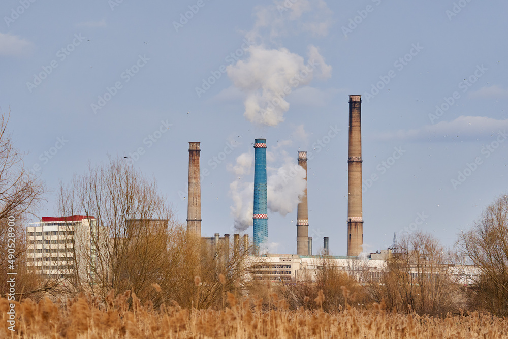 Industrial pollution with funnels and smoke Industrial pollution with funnels and smoke