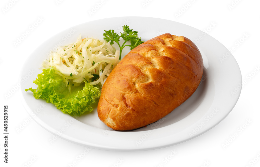 Baked small pie isolated on white background