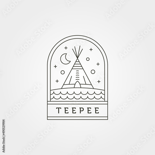 teepee tent camp night logo vector symbol illustration design, line art tent logo design