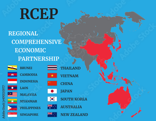 Colorful naturalistic waving flag of Regional Comprehensive Economic Partners...