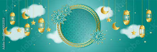 Ramadhan white green colorful wide banner design background