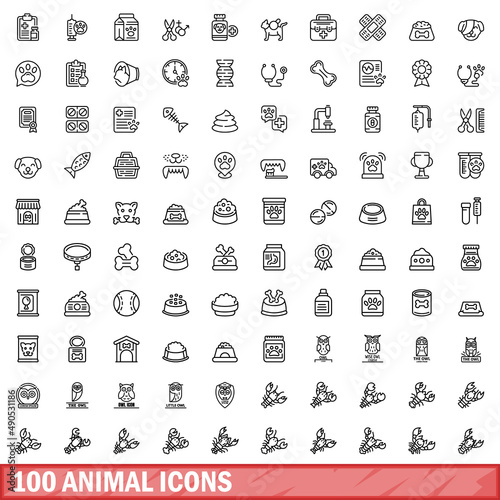 100 animal icons set. Outline illustration of 100 animal icons vector set isolated on white background