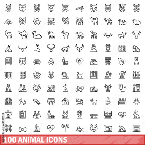 100 animal icons set. Outline illustration of 100 animal icons vector set isolated on white background