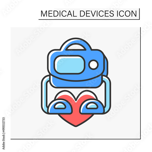  Defibrillator color icon. Apparatus controls heart fibrillation. Resuscitation. Emergency. Medical devices concept. Isolated vector illustration