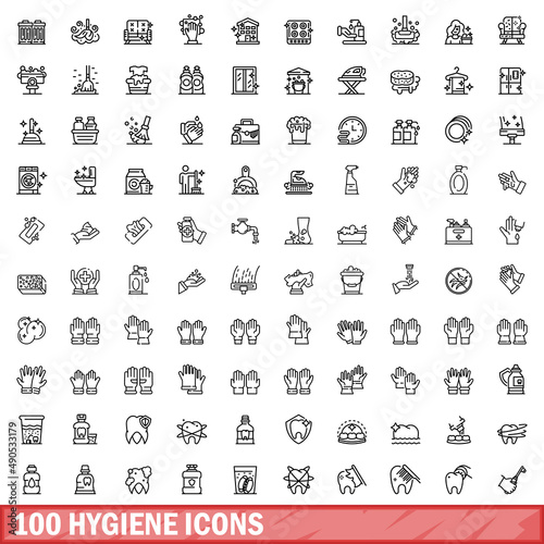 100 hygiene icons set. Outline illustration of 100 hygiene icons vector set isolated on white background