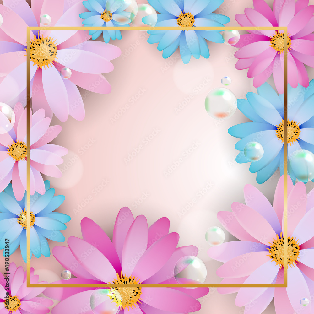 Square pattern with flowers, frame and place for text. Illustration