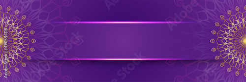 Mandala pattern purple and gold colorful wide banner design background